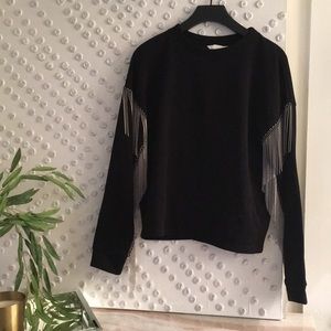 H&M Black Beaded Tassel Sweatshirt